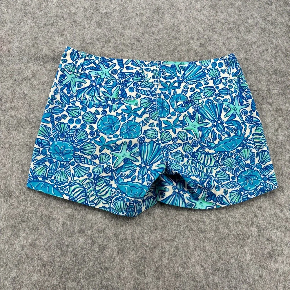 Lilly Pulitzer Callahan Shorts Blue Green Seashell Starfish Nautical Print SZ 0